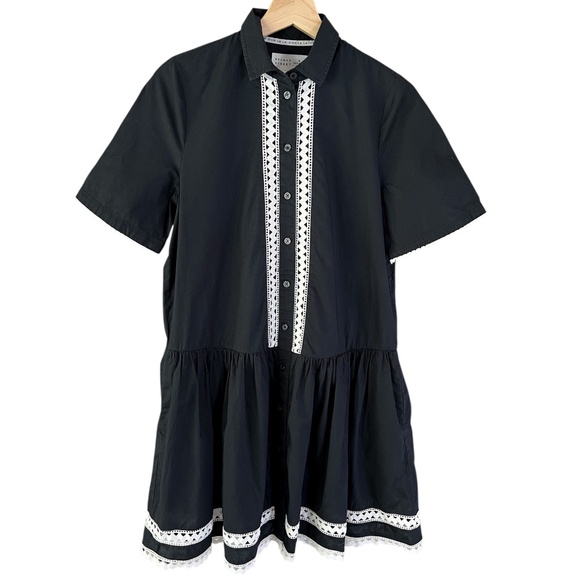 Kate Spade Broome Street Cotton Drop Waist Dress Lace Inset Black - Picture 3 of 11